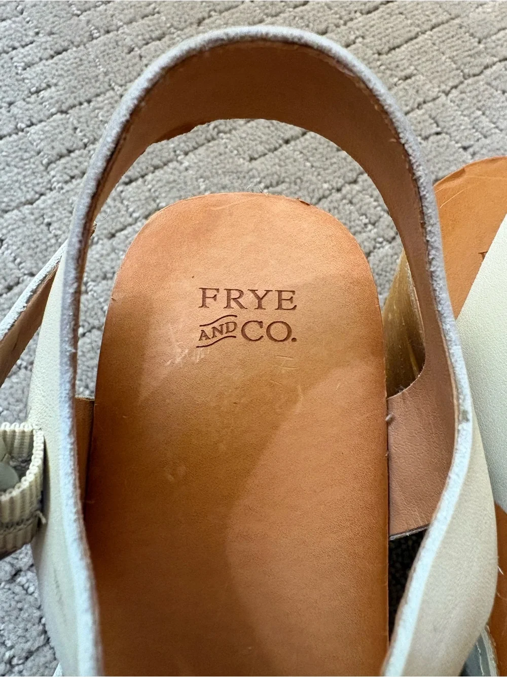 FRYE AND CO. Greta Woven Cream Strappy Wood Clog Platform Sandals